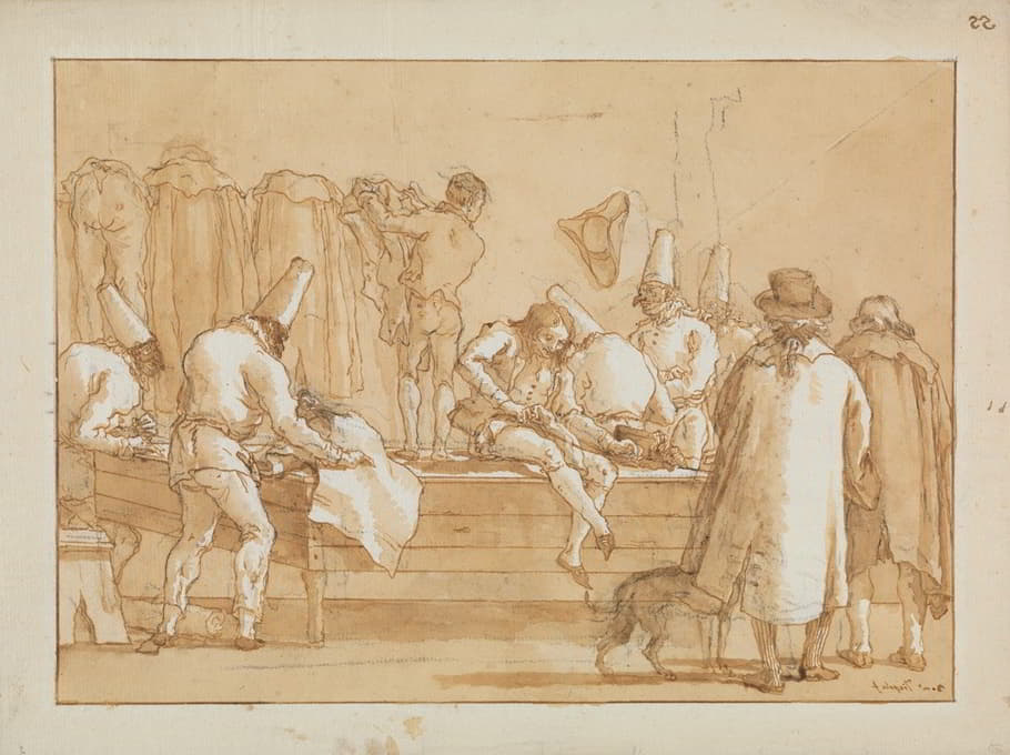 Giovanni Domenico Tiepolo - Punchinello as Tailor’s Assistant