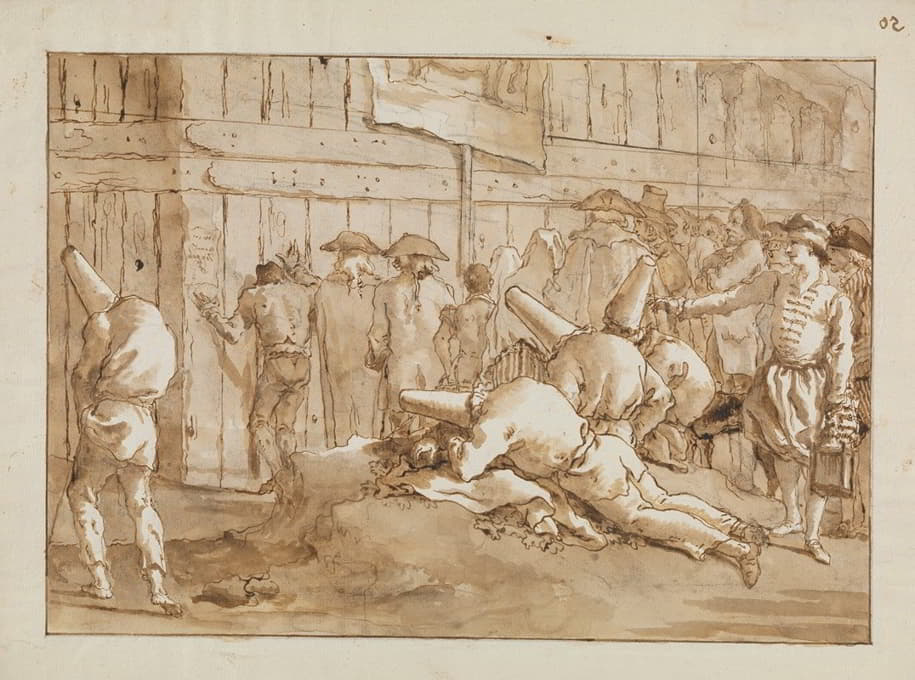 Giovanni Domenico Tiepolo - Punchinellos Outside a Circus