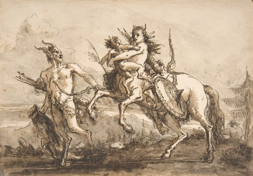 Giovanni Domenico Tiepolo - Satyr Leading a Centauress Who Holds a Satyr Child