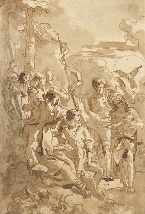 Giovanni Domenico Tiepolo - The Baptism of Christ (with a Woman Holding a Child Among the Spectators at the Right)