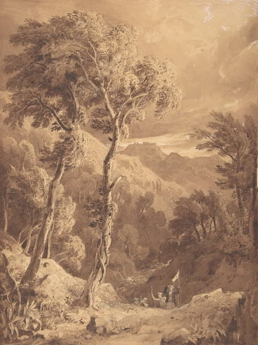 Hugh William Williams - Mountainous Landscape with a Party of Travellers (Scene on the River Pellene Achaia)