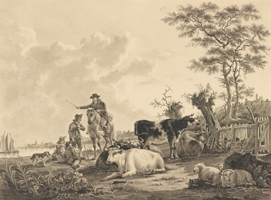 Jacob van Strij - Landscape with Cattle, Sheep, and Herders
