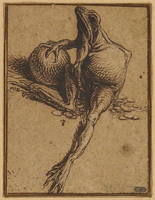 Jacob de Gheyn II - A Frog Sitting on Coins and Holding a Sphere; Allegory of Avarice