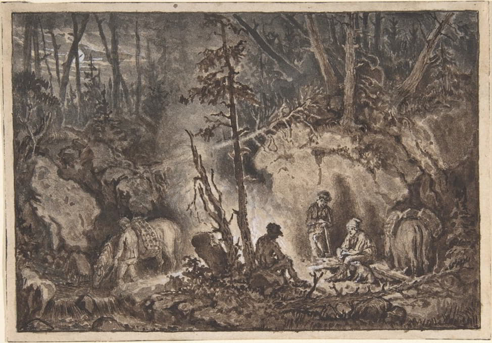 Kilian Christoffer Zoll - Hunters resting in a forest at night