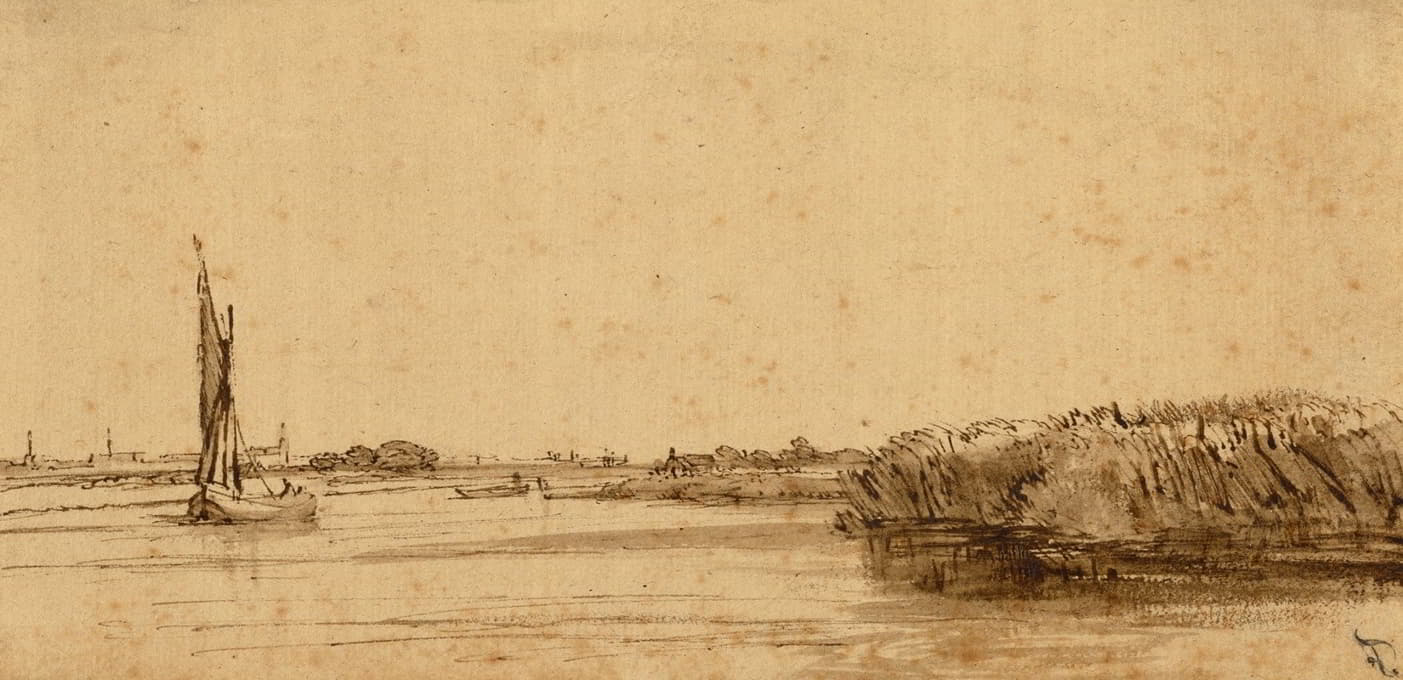Rembrandt van Rijn - A Sailing Boat on a Wide Expanse of Water
