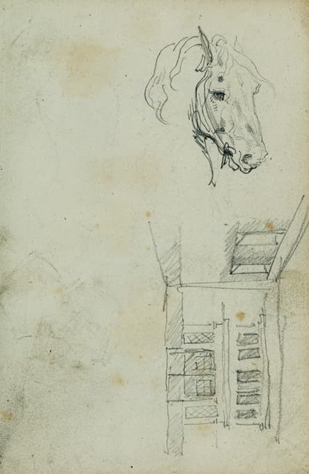 Théodore Géricault - Horse head, view of a courtyard