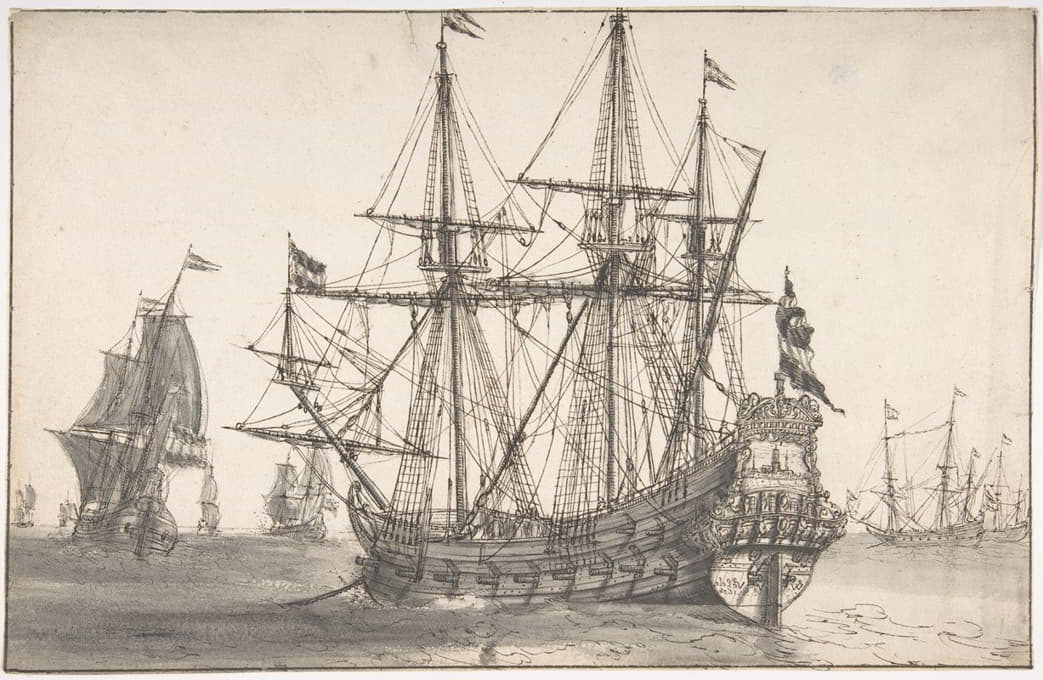 Willem van de Velde the Elder - Dutch Men Of War At Anchor