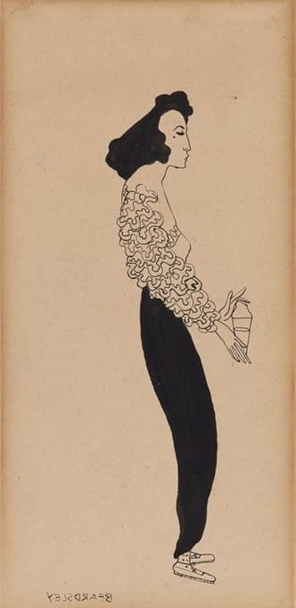 William James Glackens - Portrait of Janet Braguin in the style of Aubrey Beardsley