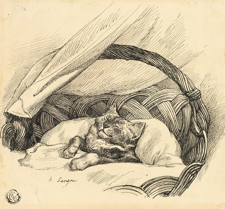 Auguste Andre Lançon - Cat Asleep in Basket