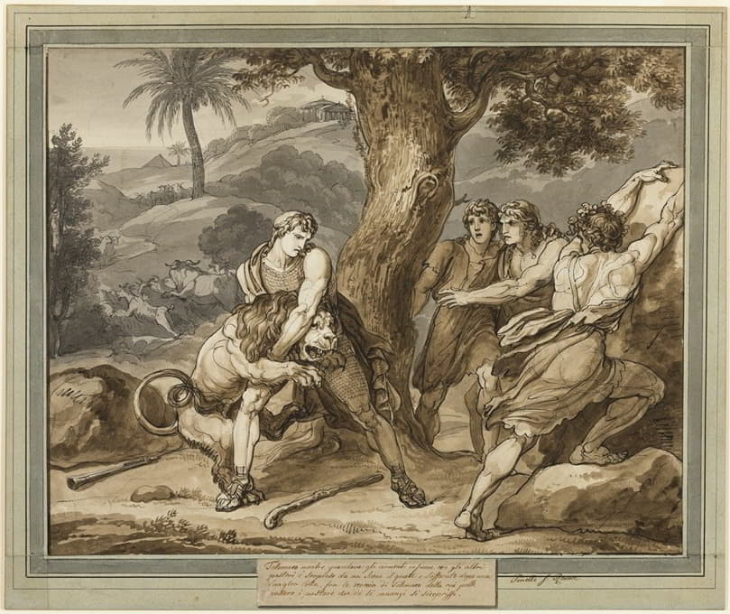 Bartolomeo Pinelli - Telemachus Battles the Lion, from The Adventures of Telemachus, Book 2