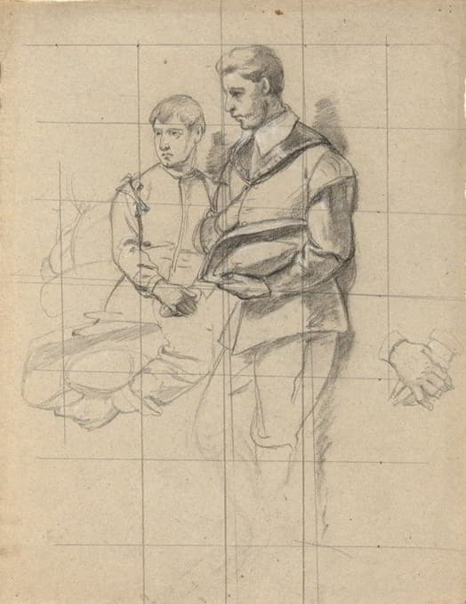 Edwin White - Two figures, sketch for Signing of the Compact in the Cabin of the Mayflower