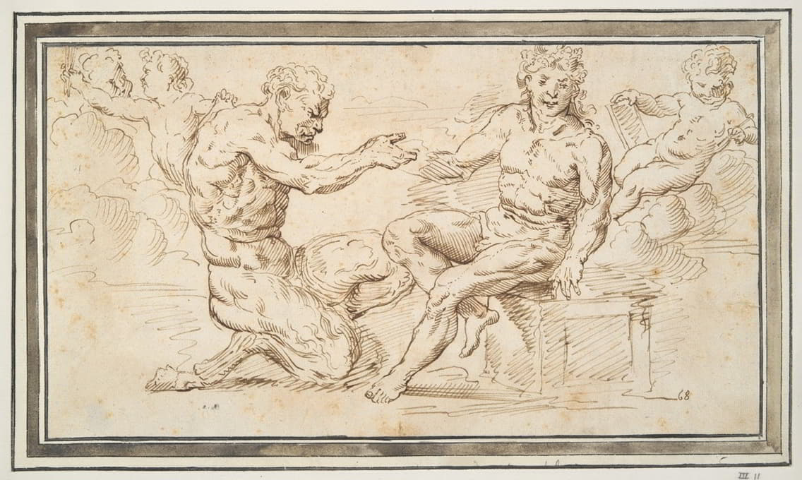 Anonymous - Satyr and Young Man Seated with Putti