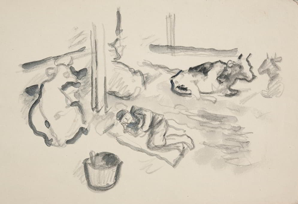 营地里躺着四头牛和一个熟睡的士兵