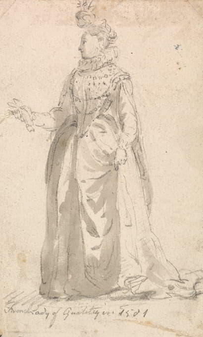 Thomas Girtin - Figure Costume Study; French Lady of Quality in 1501