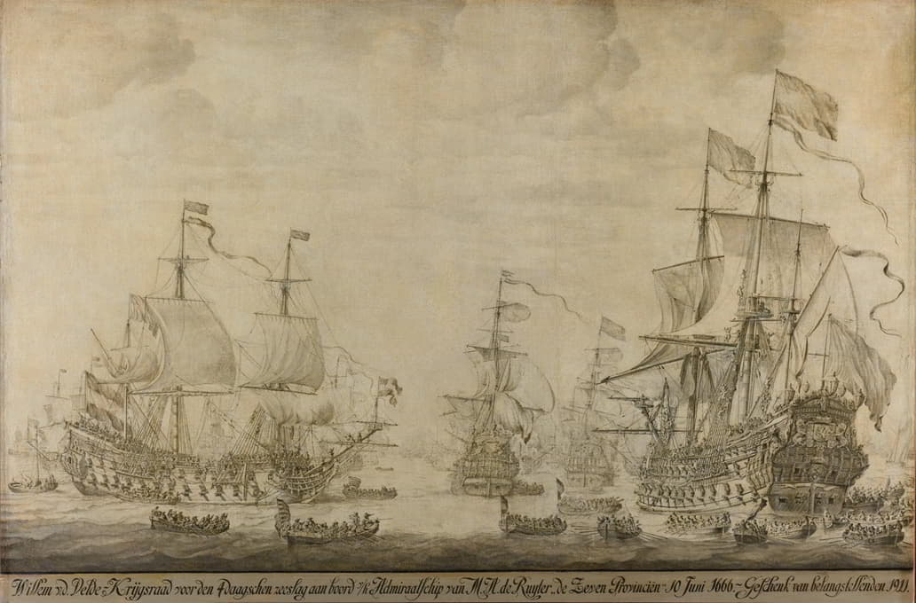 1666年6月10日，米切尔·阿德里安兹·德鲁伊特旗舰“七省”上的战争委员会