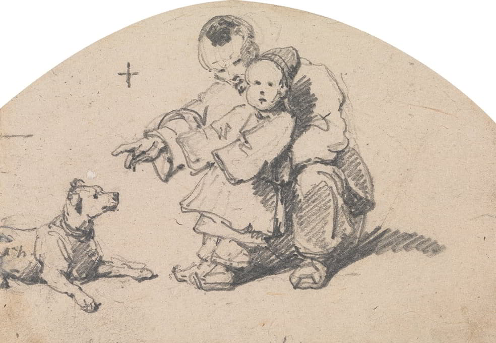 George Chinnery - Chinese Father and Child with Dog