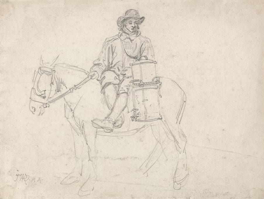一个农工骑的侧鞍，带着一个瓮