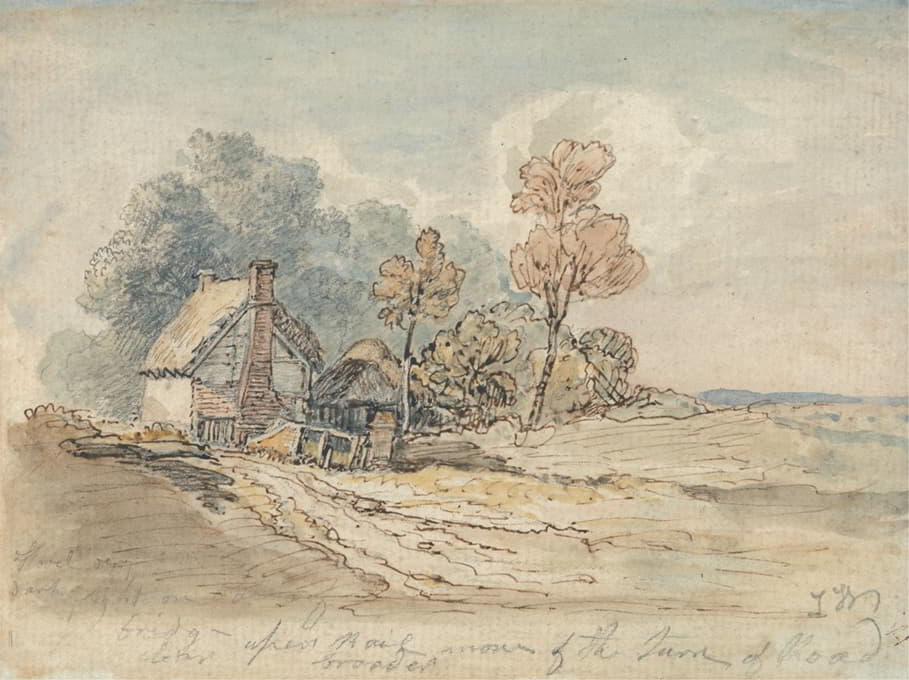 James Ward - A Thatched Cottage and Trees at the Turn of a Country Road
