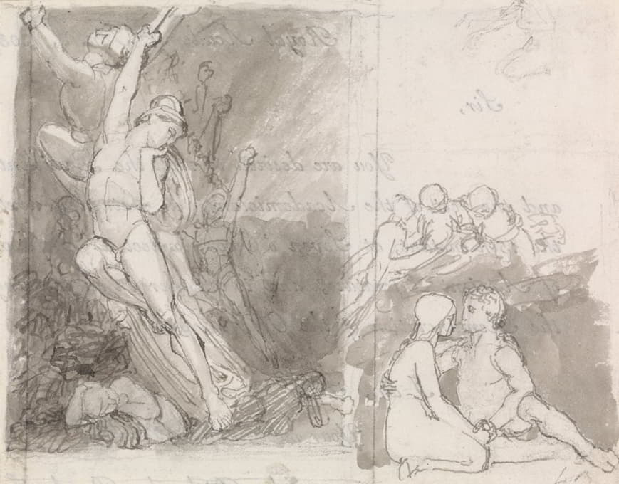 John Flaxman - Illustration to Milton’s Paradise Lost; Adam and Eve Guarded by the Angels