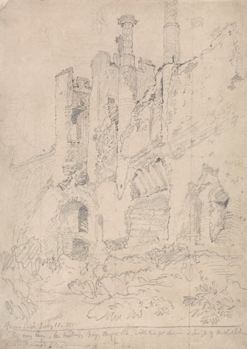 弗拉姆林厄姆城堡，萨福克；废墟内部的一部分