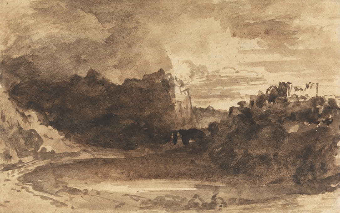 John Varley - Romantic Landscape with Cliffs and a Castle