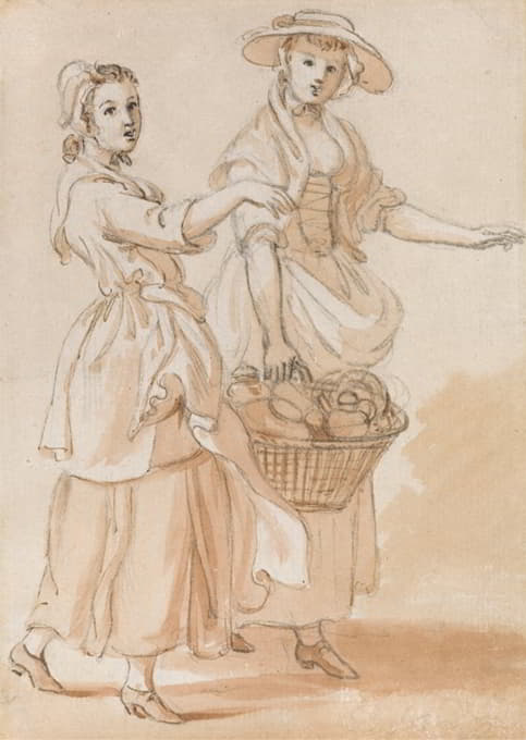 两个女孩提着一个篮子