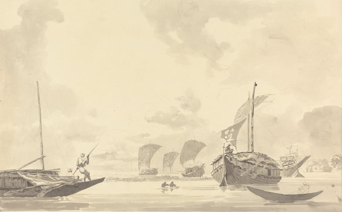 Samuel Davis - Boats on the Hoogley [Hooghly] River