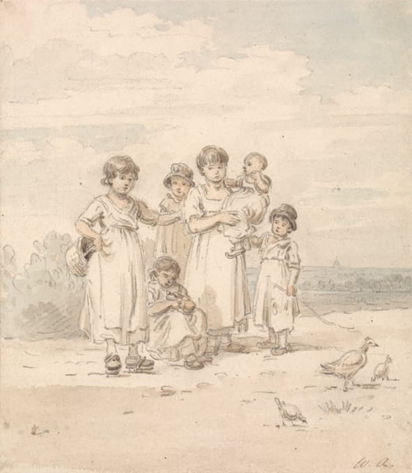 William Alexander - Group of English Children; Distant View of St. Paul’s
