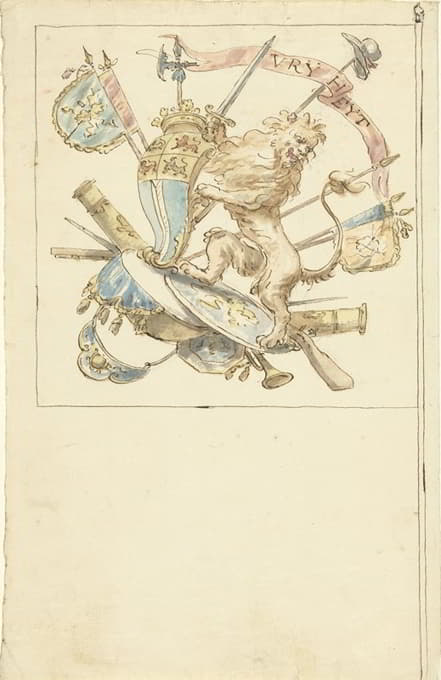 Elias van Nijmegen - Ontwerp voor een banier met een heraldische leeuw en het wapen van Rotterdam