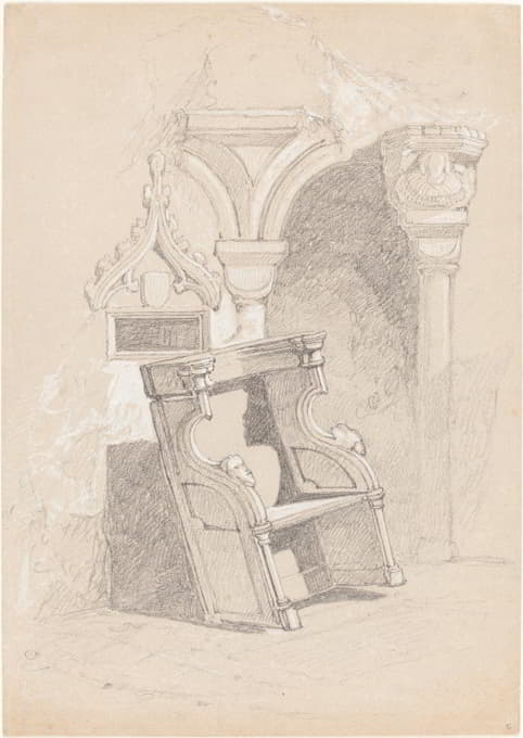 John Sell Cotman - Sketch of Ruined Church Interior with Chair