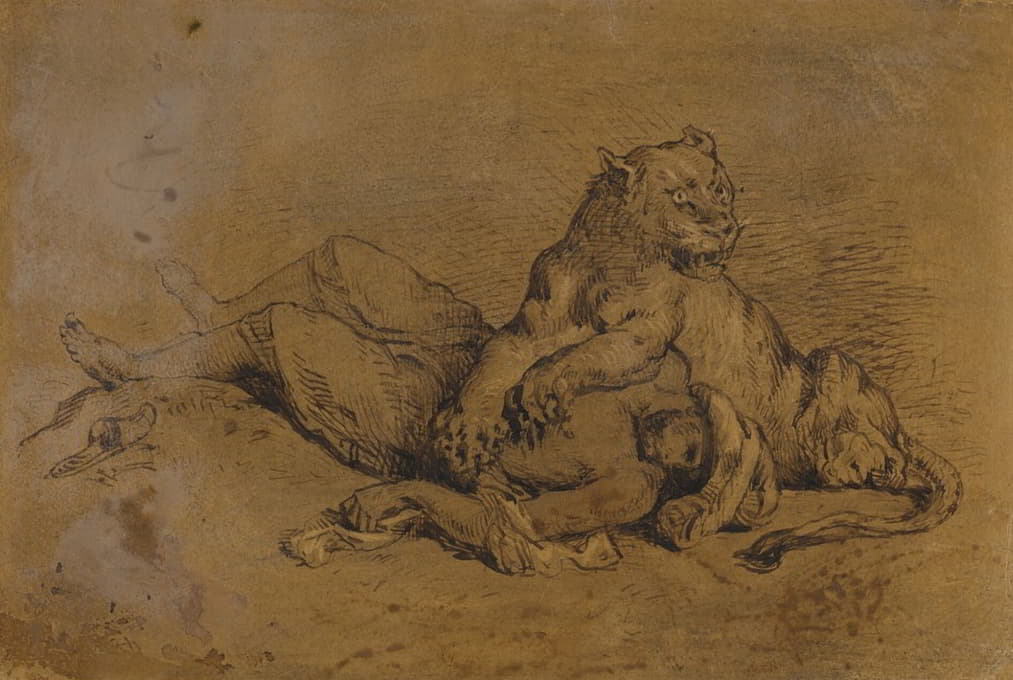 德拉克罗瓦事件后，狮子撕碎阿拉伯人的胸部