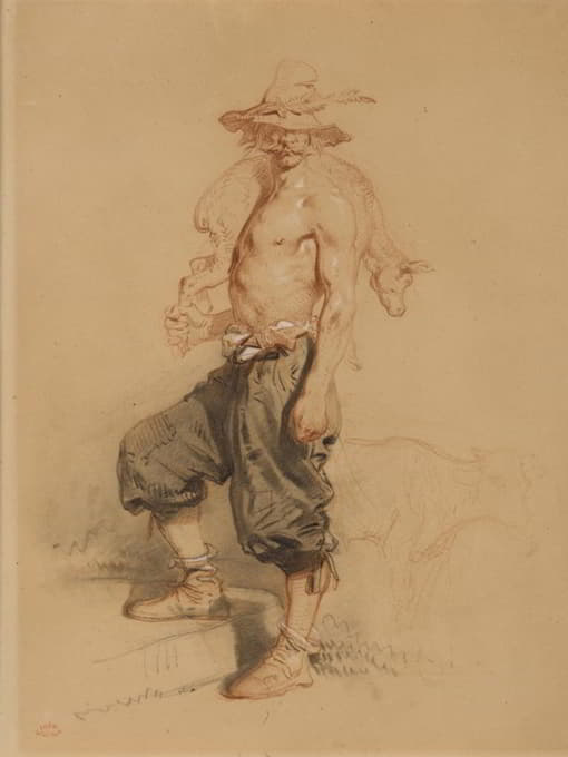 Eugène Modeste Edmond Lepoittevin - A rural laborer with a calf slung over his shoulder