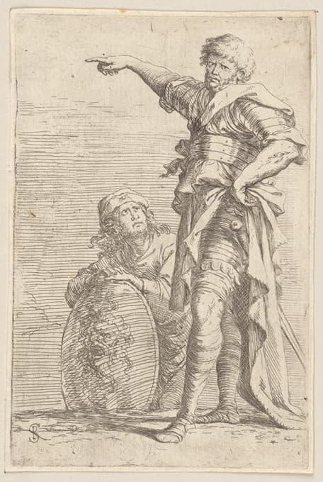 Salvator Rosa - Two Soldiers, One Pointing Toward the Left, the One below Holding a Shield