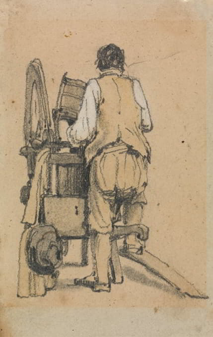 Samuel Prout - A Laborer Seen From Behind Operating a Machine