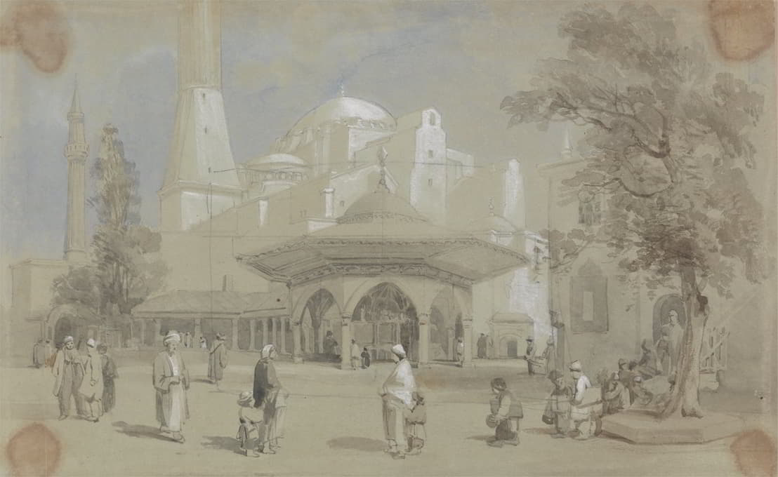 伊斯坦布尔Hagia Sophia清真寺和Shadirvan喷泉视图