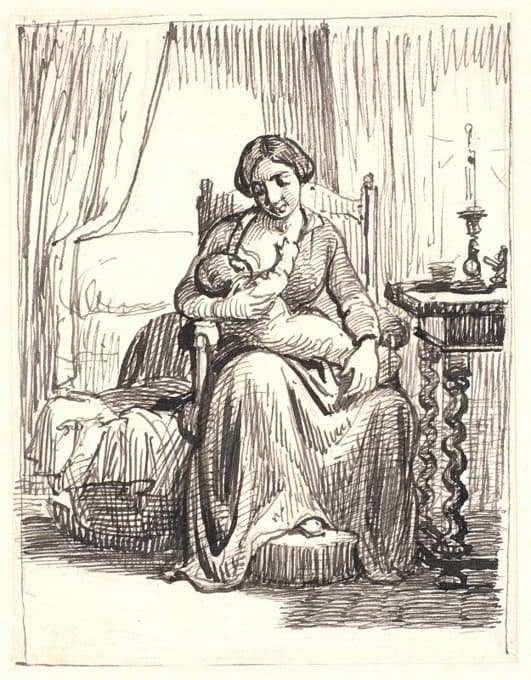Wilhelm Marstrand - Moder med diende barn, t.h. tændt lys