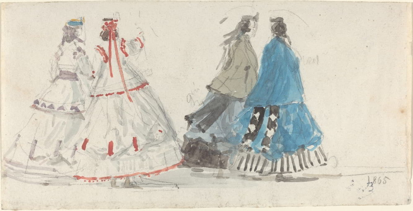 Eugène Boudin - Four Ladies in Crinolines Walking at Trouville
