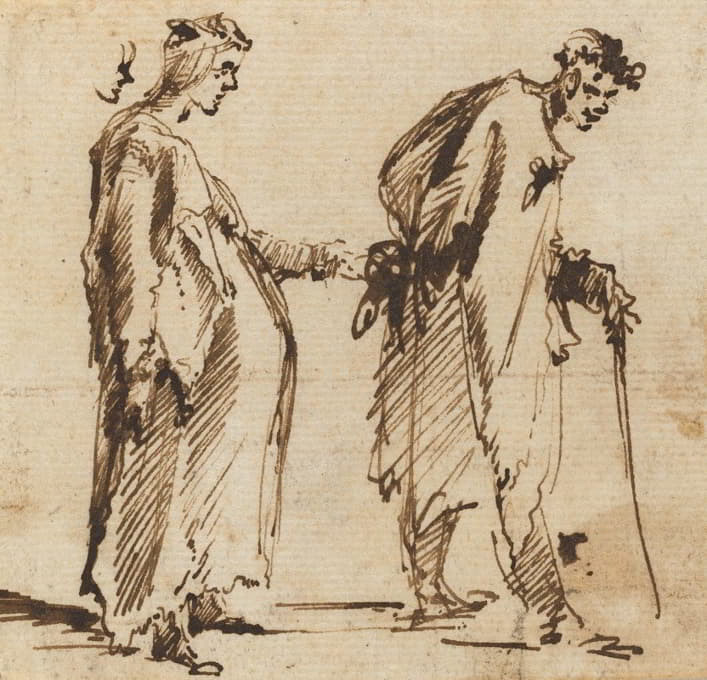 一个怀孕的年轻女子和一个拿着拐杖的年轻男子
