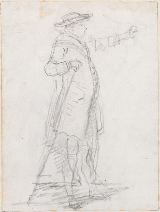Hubert Robert - Man with a Walking Stick, Seen in Profile (recto)