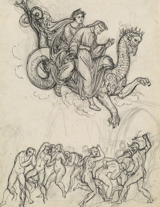 Joseph Anton Koch - Dante and Virgil Riding on the Back of Geryon