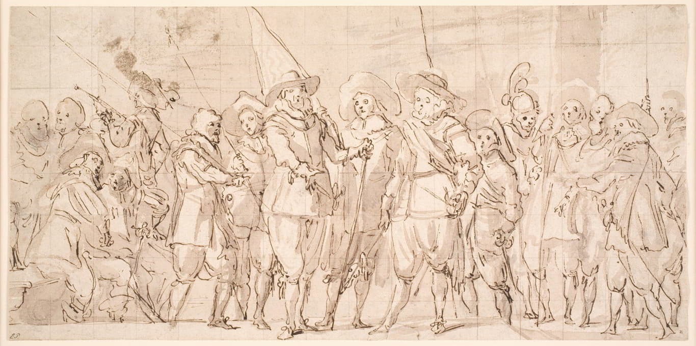 阿勒特·克罗克上尉和卢卡斯·雅各布斯·罗根斯中尉指挥下的阿姆斯特丹第三区警员和其他公民卫队
