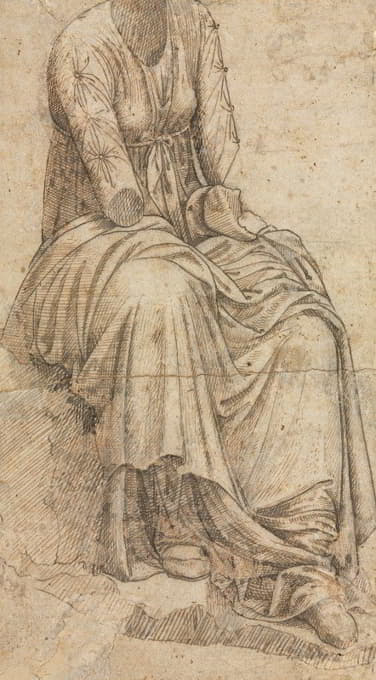 一个坐着的女人的罗马雕像的复制品