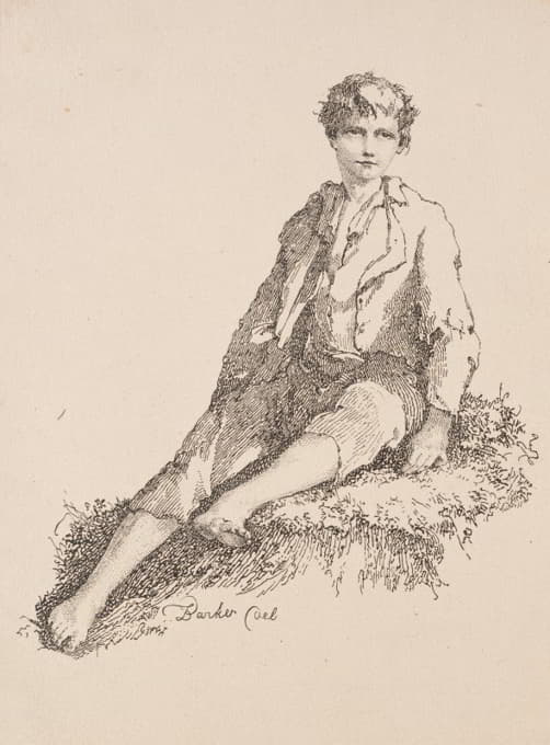 Thomas Barker - Specimens of Polyautography:  Boy Seated on a Grassy Bank