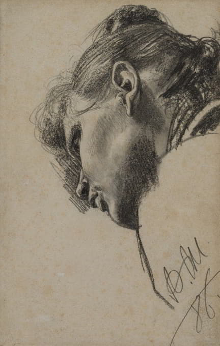 Adolph Menzel - Head of a Young Woman Seen from Below