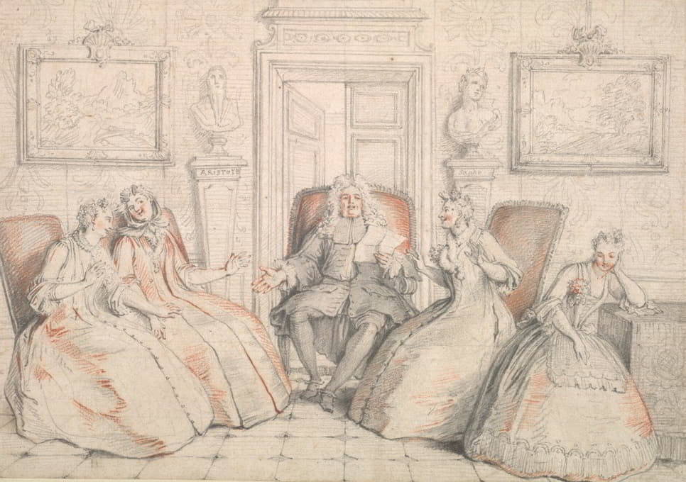 Charles-Antoine Coypel - Trissotin Reading to Philaminte, Bélise, and Armande (from act 3, scene 2 of Molière’s “Les Femmes Savantes”