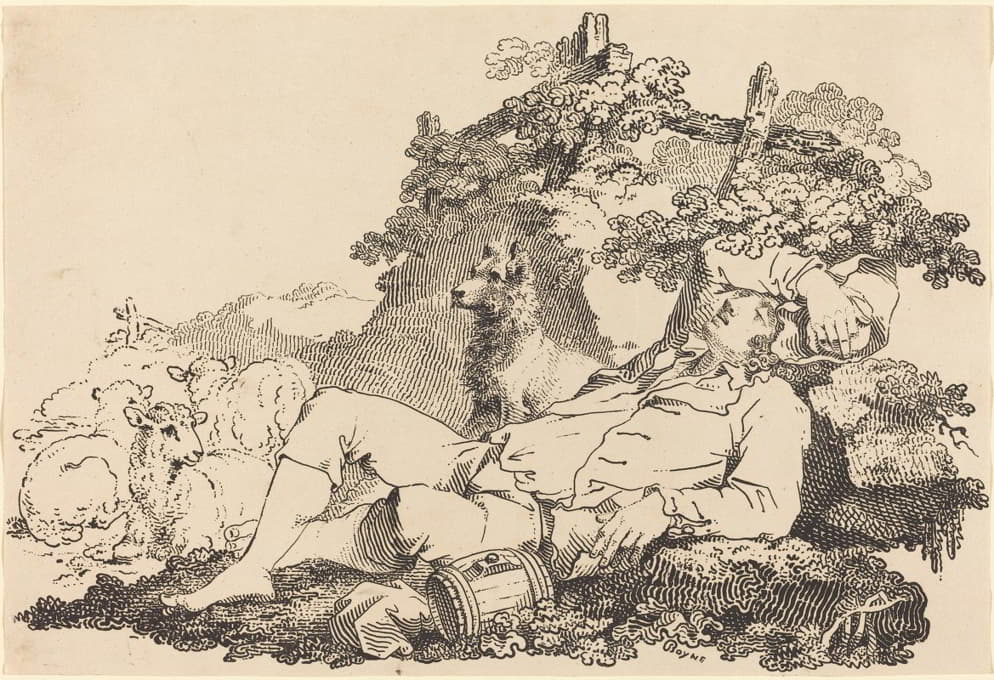 John Boyne - Shepherd with Dog and Sheep