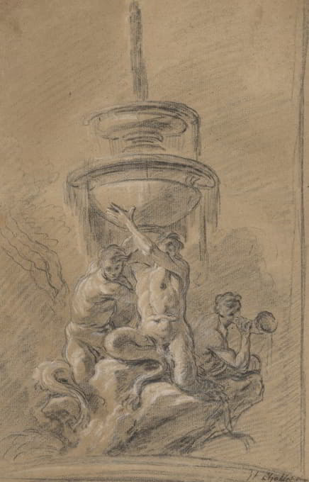 Joseph Ignace François Parrocel - A Fountain with Three Tritons
