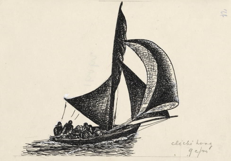 亚历山大·科恩的《从无政府状态到君主制》的插图草稿；帆船