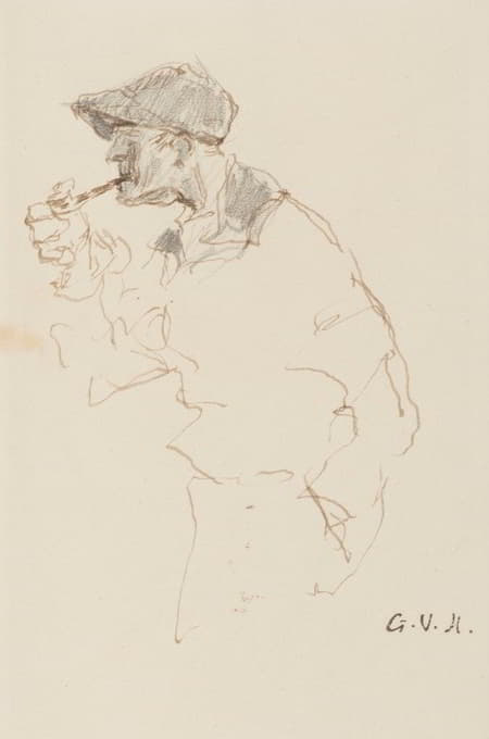 Georges Hugo - Homme fumant la pipe, coiffé d’une casquette