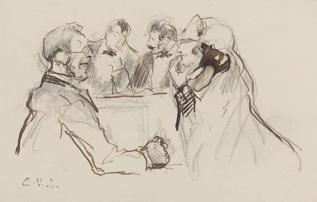 Georges Hugo - Quatre personnages dans un café
